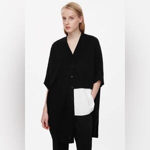 COS Oversized Black Wool Cardigan with White Shirt Panel Size M